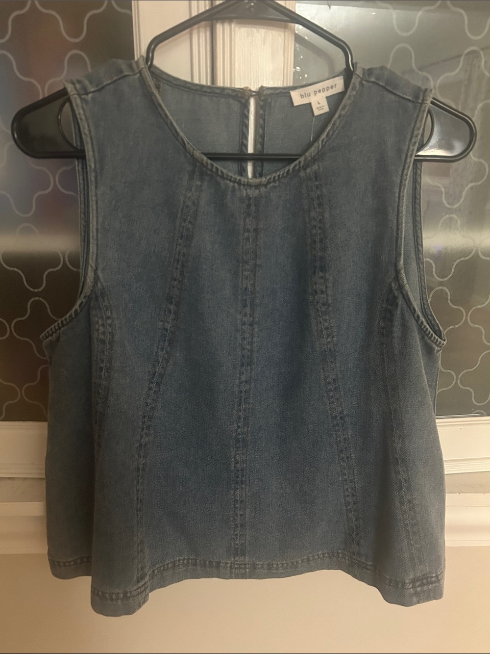 Blu Pepper Denim Panel Tank Top - Washed Blue
